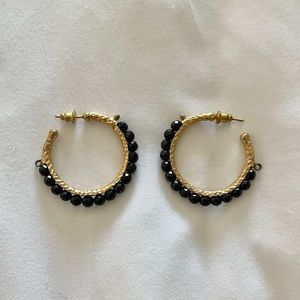 Turkish brass and black stone mini hoops